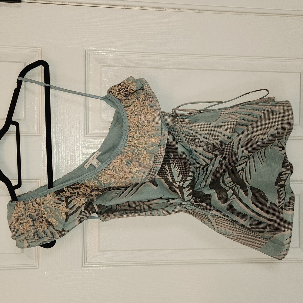 Banana Republic One Shoulder ruffle Tropical Top - Teal Blue - Medium